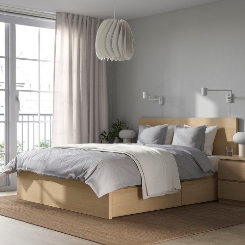 IKEA MALM Bed w 4 storage boxes white stained oak veneer Luroy